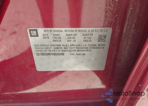 2017 Chevrolet Cruze Lt Auto from USA, damaged, VIN 3G1BE6SM7HS535045